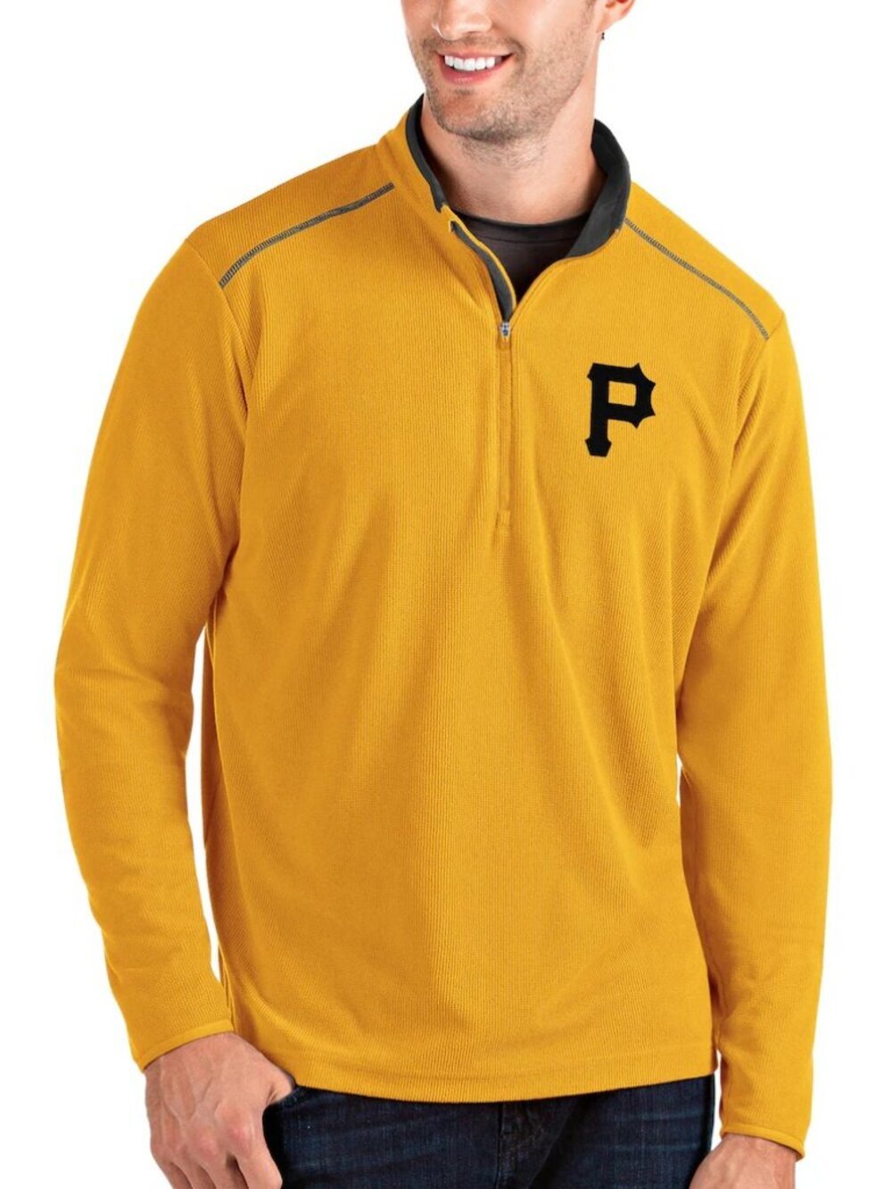 Men's Pittsburgh Pirates Antigua Gold Glacier Quarter-Zip Pullover Jacket MLB M